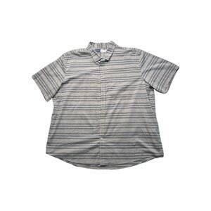OLD NAVY Shirt Button Up Men XXL Grey White Striped Regular Cotton‎ (304)